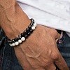 2Pcs 2 Style 8mm Round Natural Howlite & Frosted Black Agate Stretch Bracelets Set TH1702-3-1