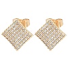 Brass Micro Pave Clear Cubic Zirconia Rhombus Stud Earrings for Women EJEW-G362-09KCG-1