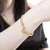Real 18K Gold Plated Brass Cubic Zirconia Flower Charm Bangles for Women BJEW-BB10793-5