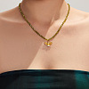 316L Surgical Stainless Steel Enamel Bee Pendant Green Cubic Zirconia Faceted Beaded Necklaces for Women WG7DD53-01-1