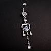 Real Platinum Plated Brass Rhinestone Heart and Tassel Navel Ring Belly Rings AJEW-EE0001-75A-3