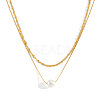 304 Stainless Steel Double Layer Necklaces with White Round Faux Pearl Pendants for Women KQ2558-5