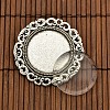 25mm Transparent Glass Cabochons and Flat Round Tibetan Style Brooch Cabochon Settings DIY-X0188-AS-NR-3