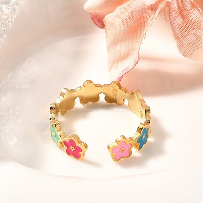 201 Stainless Steel Enamel Open Cuff Ring for Women RJEW-A053-04G-03-1