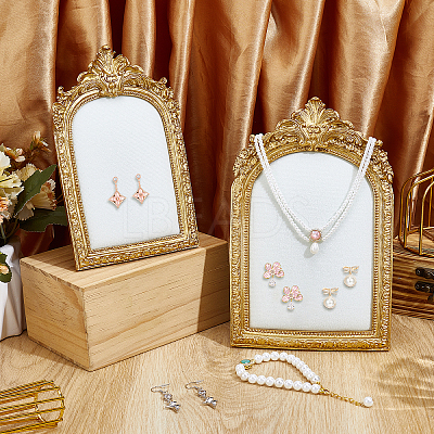 2Pcs 2 Styles Arch Shape Resin & Velvet Photo Frame Necklace Display Stands NDIS-GW0001-01-1