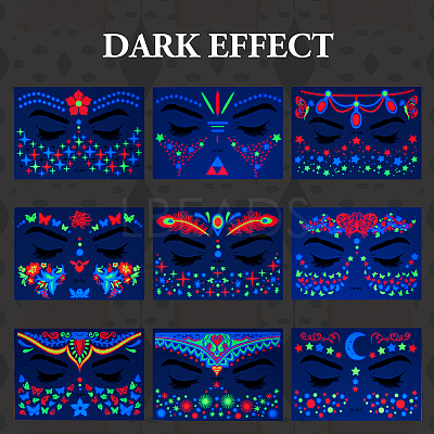 9 Sheets 9 Style Creative Fluorescent Face Tattoo Paper Stickers STIC-TA0002-01-1