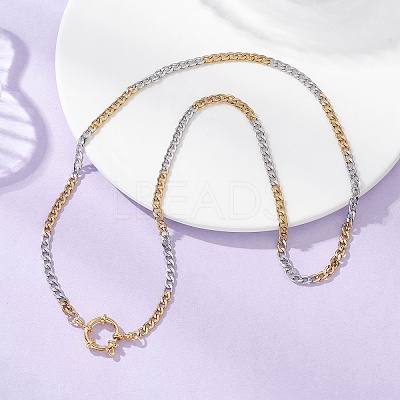 Two Tone 4MM 304 Stainless Steel Cuban Link Chain Necklaces with Spring Ring Clasps NJEW-JN05707-1