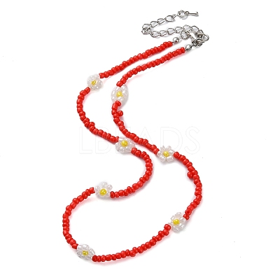 Glass Flower Beaded Necklace NJEW-Z029-03B-1