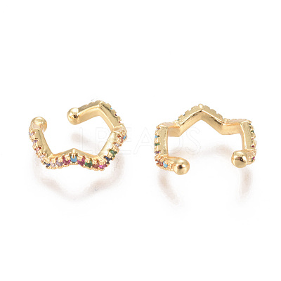 Golden Plated Brass Micro Pave Cubic Zirconia Cuff Earrings EJEW-L244-13G-1