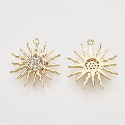 Brass Micro Pave Clear Cubic Zirconia Solar Eclipse Pendants X-ZIRC-T011-27G-NF-1-1
