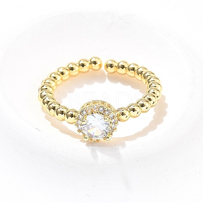 Round Brass Micro Pave Cubic Zirconia Cuff Bangles & Rings Sets for Women SJEW-R002-01G-02-1