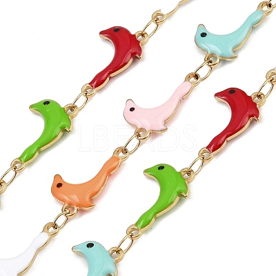 304 Stainless Steel Enamel Sea Lion Link Chains CHS-F023-01I-G-1