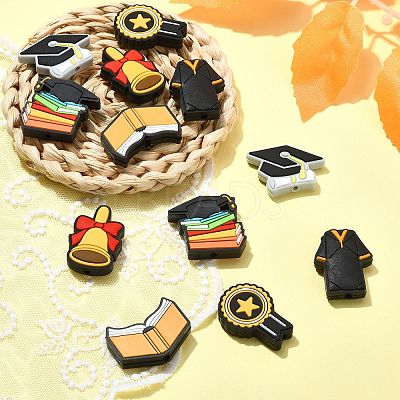 12Pcs 6 Styles Graduation Season Theme Silicone Focal Beads SIL-CJ0001-46-1
