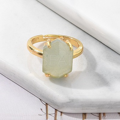 Hexagon Natural Green Aventurine Finger Rings RJEW-B113-02G-07-1