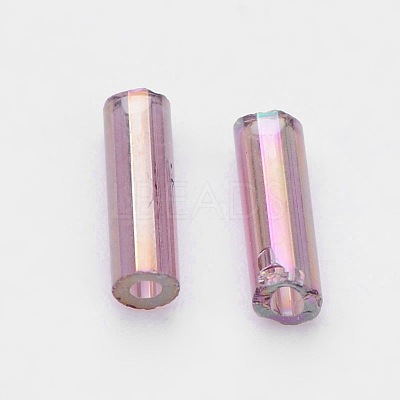 Transparent Colours Rainbow Glass Bugle Beads X-TSDB6MM176-1