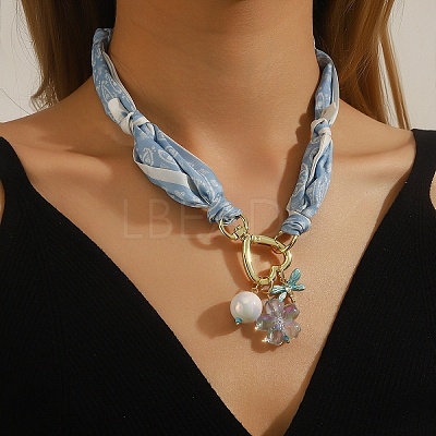 Flower Alloy Enamel & Resin & Glass & Plastic Pearl & Rhinestone Tassel Scarf Choker Necklaces FS-WG248CD-03-1