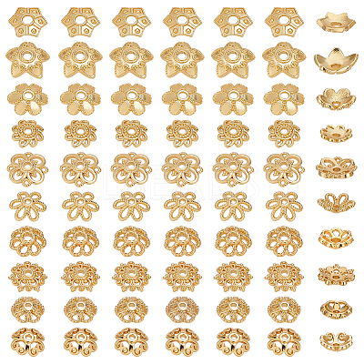 80Pcs 10 Styles Flower Brass Bead Caps KK-ME0001-79-1