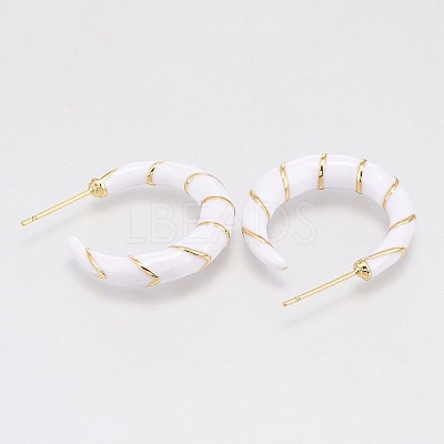 Brass Enamel Half Hoop Earrings EJEW-L231-62B-1
