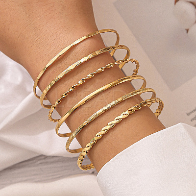 6Pcs Alloy Bangles for Women FS-WG33CDB-14-1