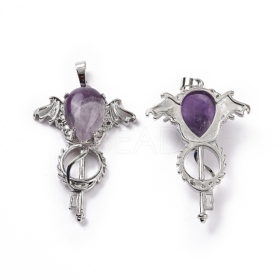 Natural Amethyst Teardrop Pendants G-P496-03P-21-1