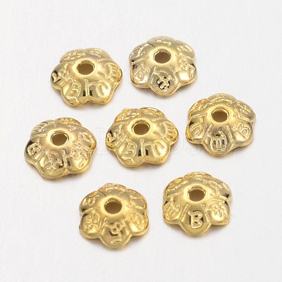 6-Petal Tibetan Style Alloy Flower Bead Caps TIBE-S220-G-01-NR-1