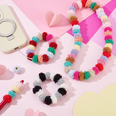 80Pcs 16 Colors Cloth Alloy Plush Pompom Ball Beads DIY-GA0008-86-1