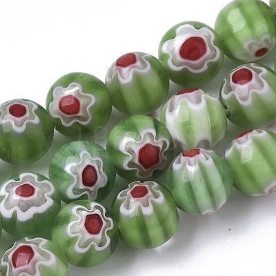 Handmade Millefiori Lampwork Beads Strands LAMP-R143-01D-1