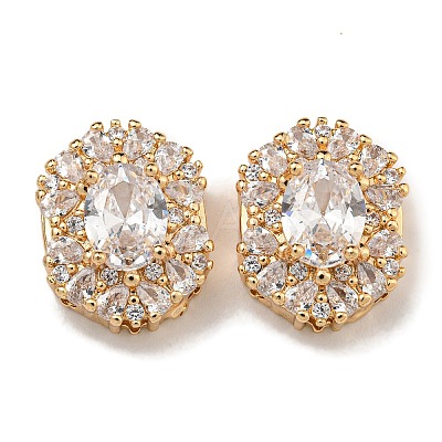 Oval Brass Micro Pave Cubic Zirconia Beads KK-U037-04G-01-1