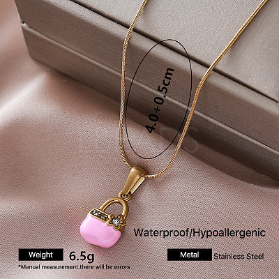 Vintage 304 Stainless Steel Enamel Handbag Pendant Necklaces for Women SI8197-4-1