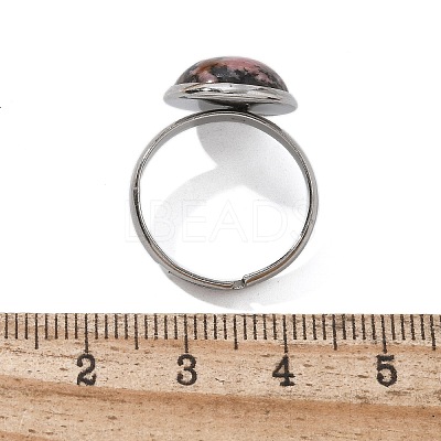 Half Round Natural Rhodonite Finger Rings RJEW-M062-01P-07-1