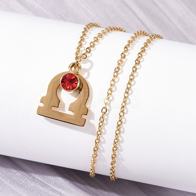 304 Stainless Steel Glass Drill Birth Stone Constellation Pendant Necklaces STAS-D305-08G-G-1