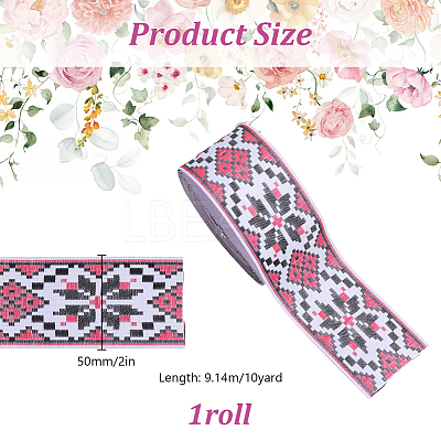 Rhombus Pattern Ethnic Style Embroidery Floral Polyester Ribbons OCOR-WH0070-324B-1