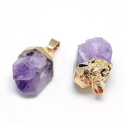 Electroplated Natural Amethyst Pendants G-Q481-19G-1