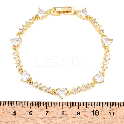 Brass Pave Cubic Zirconia Heart Link Chain Bracelets for Women KK-CBA68DA-10G-01-1