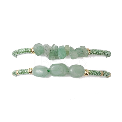 2Pcs Natural Green Aventurine & Glass Seed Beads Braided Bead Bracelets for Women BJEW-MZ00247-05-1