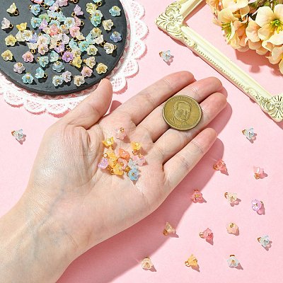 100Pcs Transparent Acrylic Flower Charms PALLOY-CJ00183-1