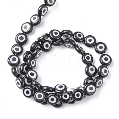 Handmade Evil Eye Lampwork Flat Round Bead Strands LAMP-L058-8mm-10-1