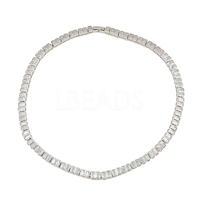 6MM Brass Pave Clear Cubic Zirconia Rectangle Tennis Necklaces KK-CBA4547-12P-1