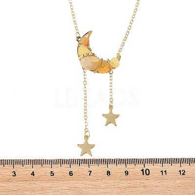 Natural Topaz Jade Chip Beads Moon Pendant Brass Cable Chain Necklaces for Women NJEW-TA00257-02-1
