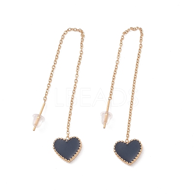 Long Chain with Enamel Heart Dangle Stud Earrings EJEW-A067-01G-A-1
