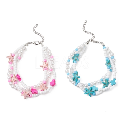 2Pcs Synthetic Turquoise & Glass Seed Beads Multi-strand Bracelets for Women BJEW-JB12974-1