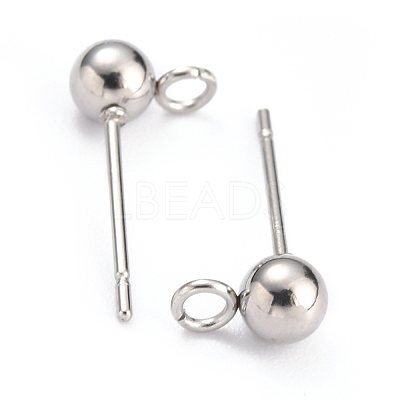 Non-Tarnish 304 Stainless Steel Ball Post Stud Earring Findings X-STAS-Z035-02P-F-1