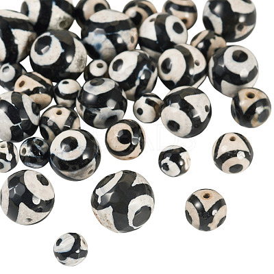 36Pcs 4 Styles Tibetan Style dZi 3-Eye Beads G-TA0002-68-1