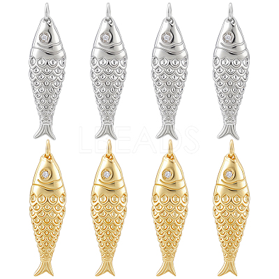 8Pcs 2 Colors Rack Plating Brass Micro Pave Clear Cubic Zirconia Pendants KK-BC0015-84-1