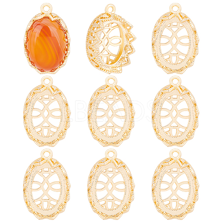 10Pcs Brass Pendant Cabochon Open Back Settings KK-BC0009-81-1