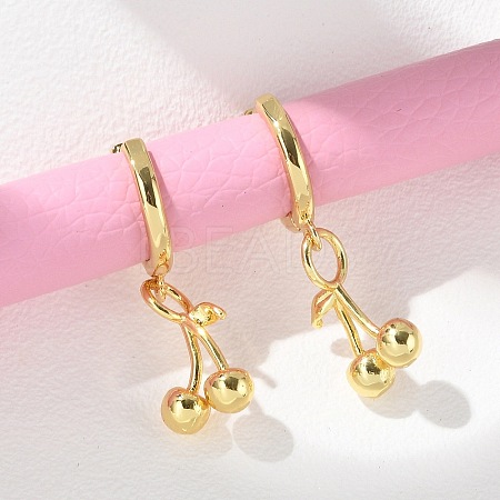 Brass Cherry Hoop Earrings EJEW-M077-19G-03-1