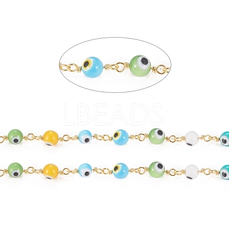 3.28 Feet Handmade Evil Eye Lampwork Round Beaded Chains X-CHC-G009-B-G04-1