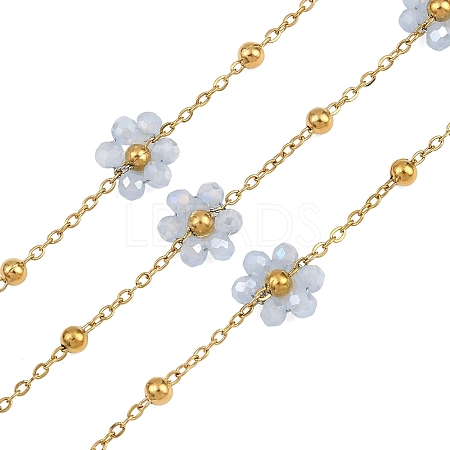 Glass & 304 Stainless Steel Cable Chain Beaded Chains SA-CBAD321-03A-1