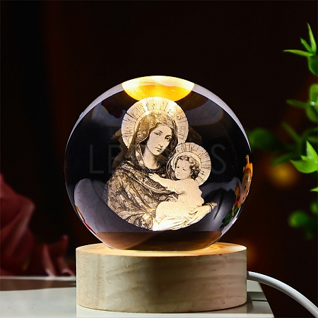 Religious Element Glass Crystal Ball Crystal Ball with Wood Stand PW-WG7CA34-12-1