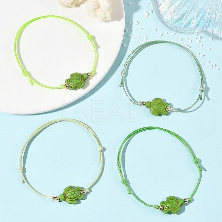 4Pcs 4 Colors Ocean Dyed Synthetic Turquoise Sea Turtle Beaded Adjustable Waxed Polyester Cord Bracelets for Women BJEW-JB14243-01-1